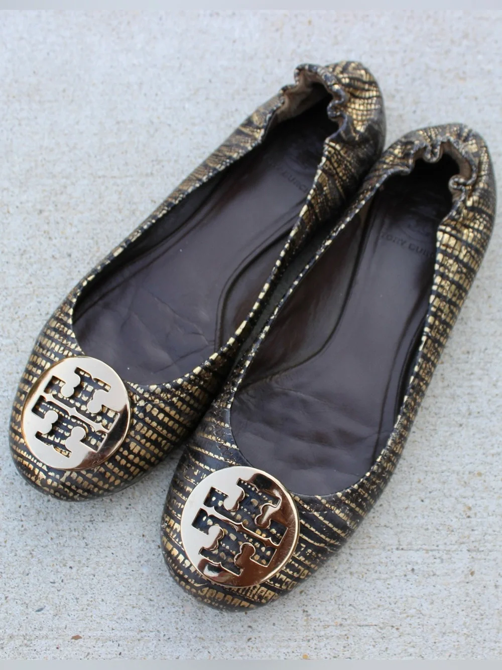 Tory Burch Black/Gold Reva Flats Sz (7.5 - 8)